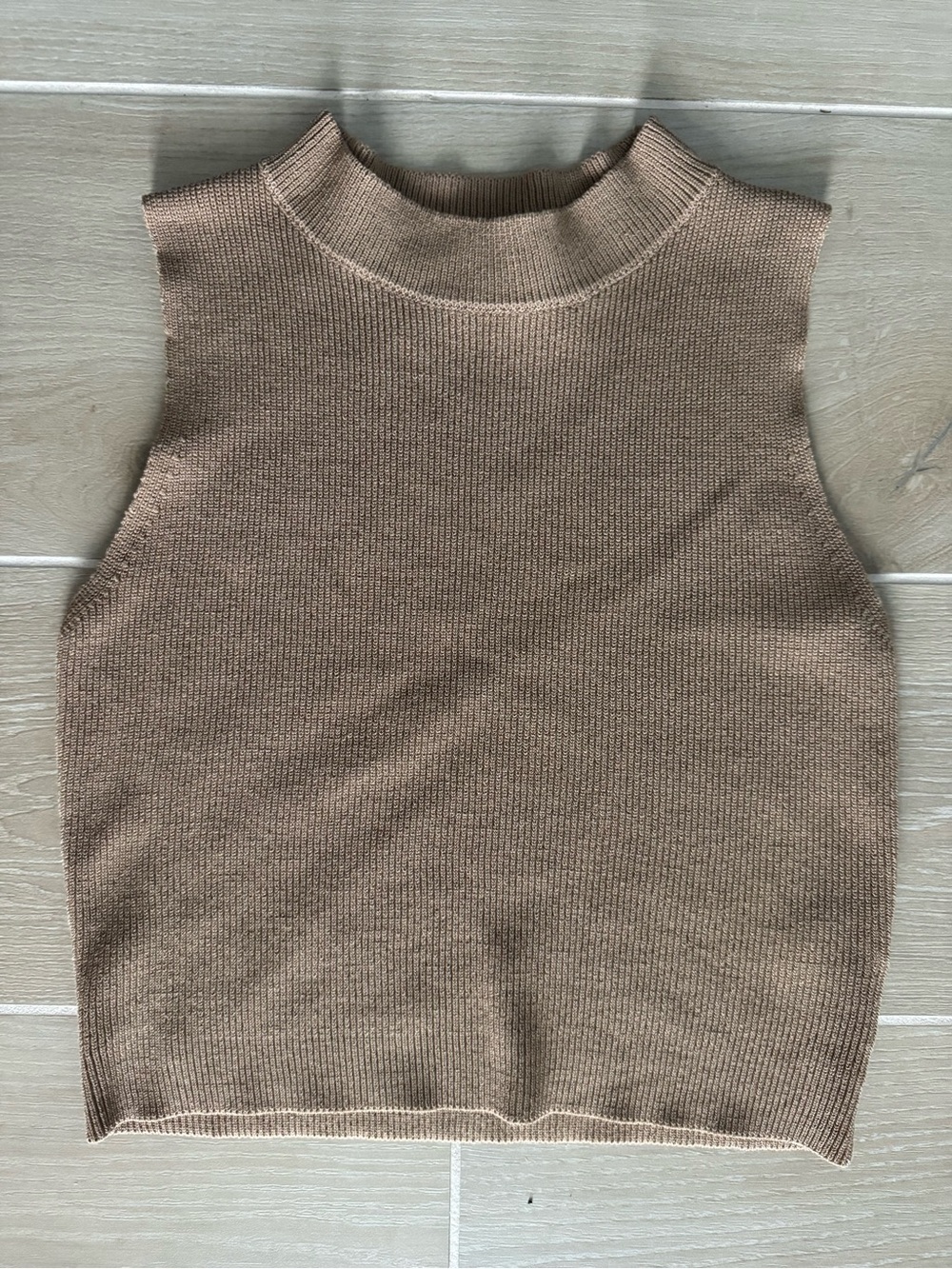 Sleeveless Knit Mock Neck Top - Taupe
